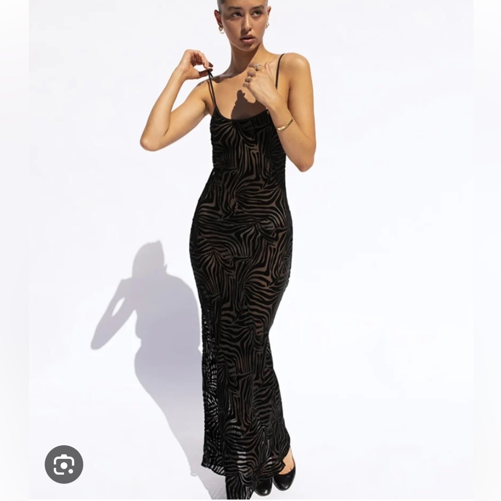 THEIA BACKLESS MAXI DRESS IN BLACK ZEBRA